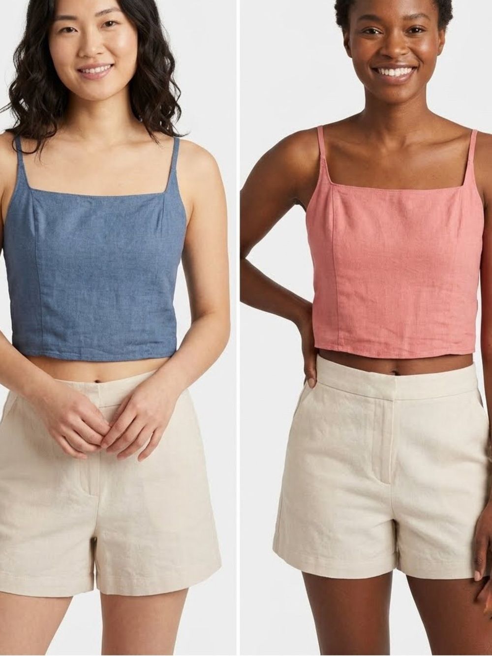 Abercrombie & Fitch Linen Blend Square Neck Smocked Crop Cami Tank Top Set M